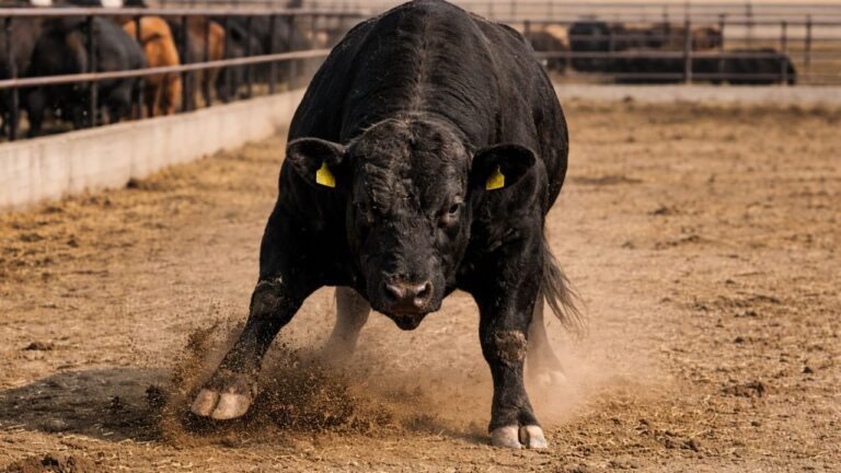 Bull showing displacement aggression through ground pawing behavior
