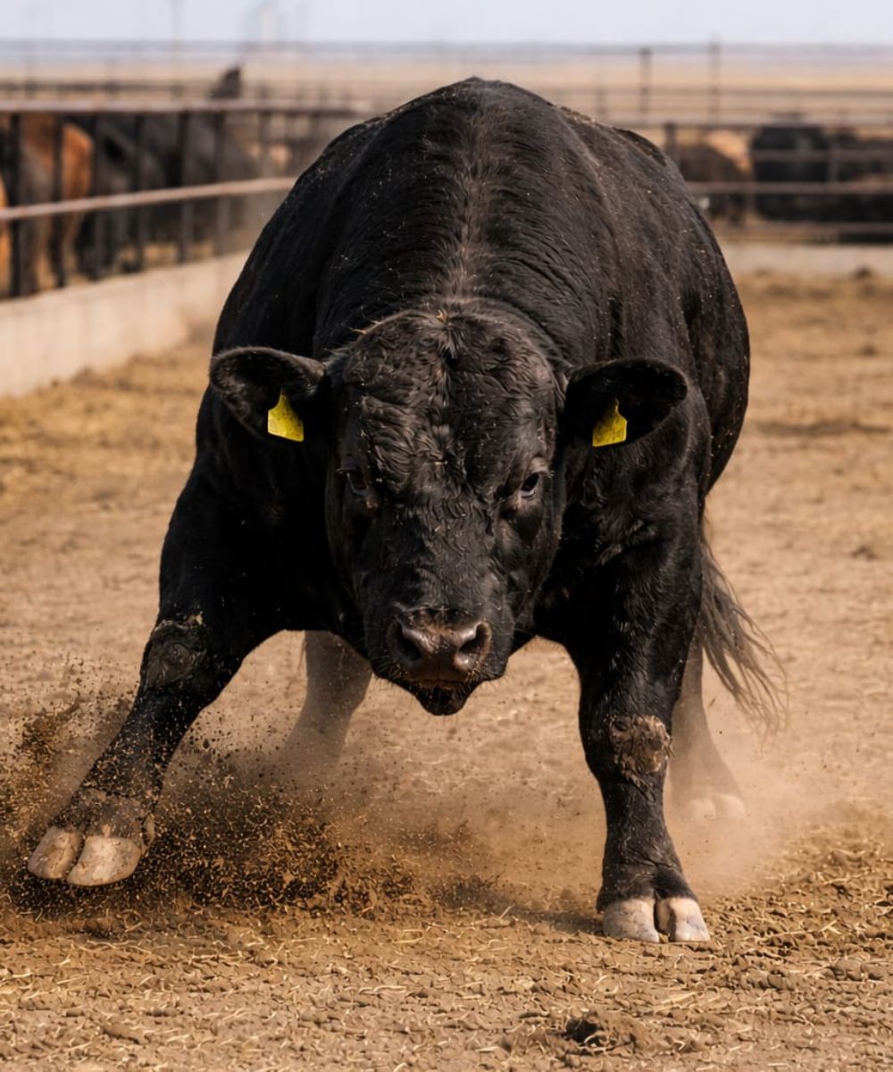Bull showing displacement aggression through ground pawing behavior