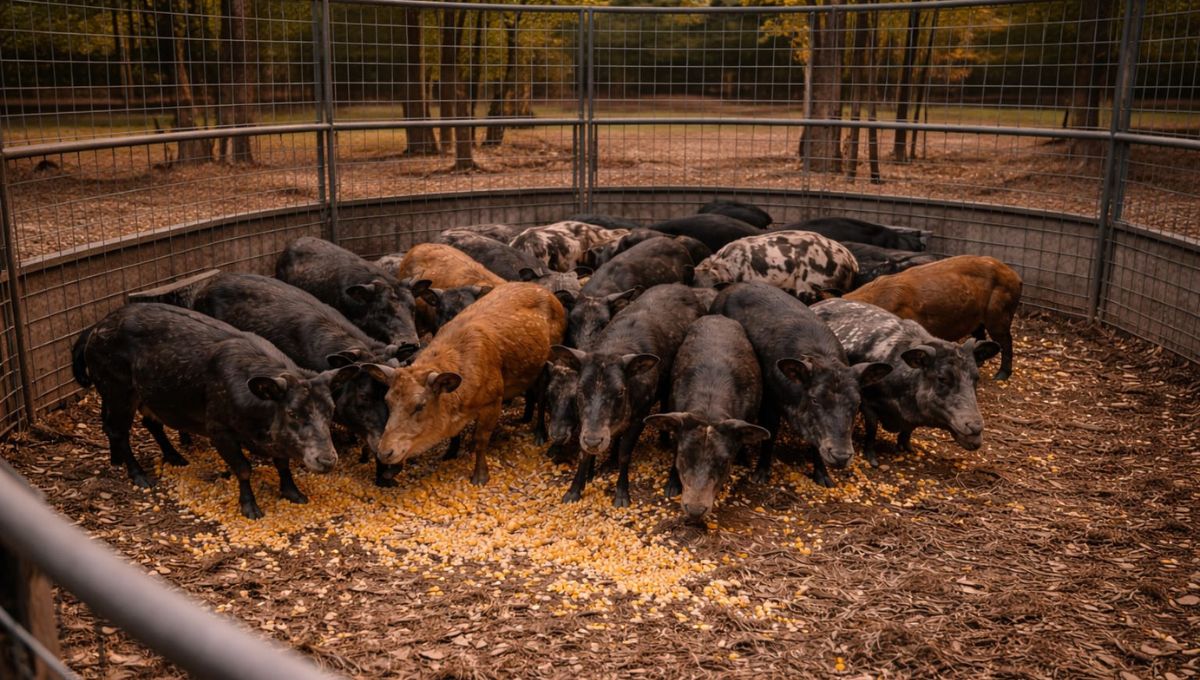 Corral panel trap for feral hog control with multiple captured hogs