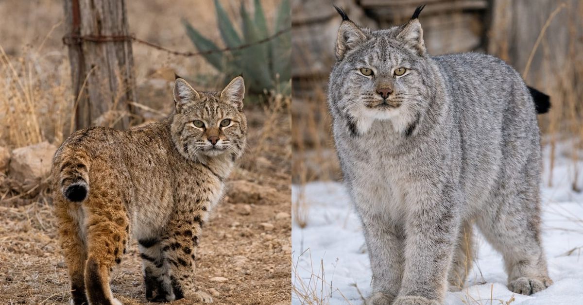Bobcat versus lynx physical comparison showing size ear tufts and tail differences for ranch predator identification