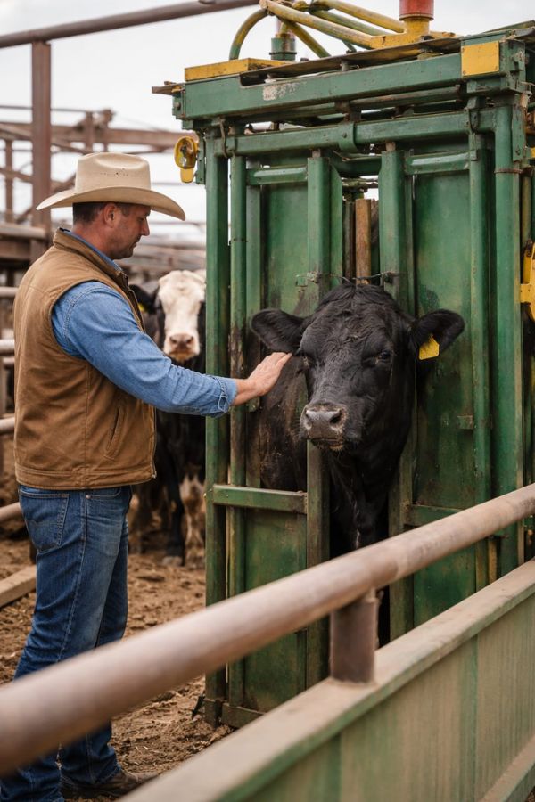 Low-stress cattle handling system showing proper behavior management in ranch facility