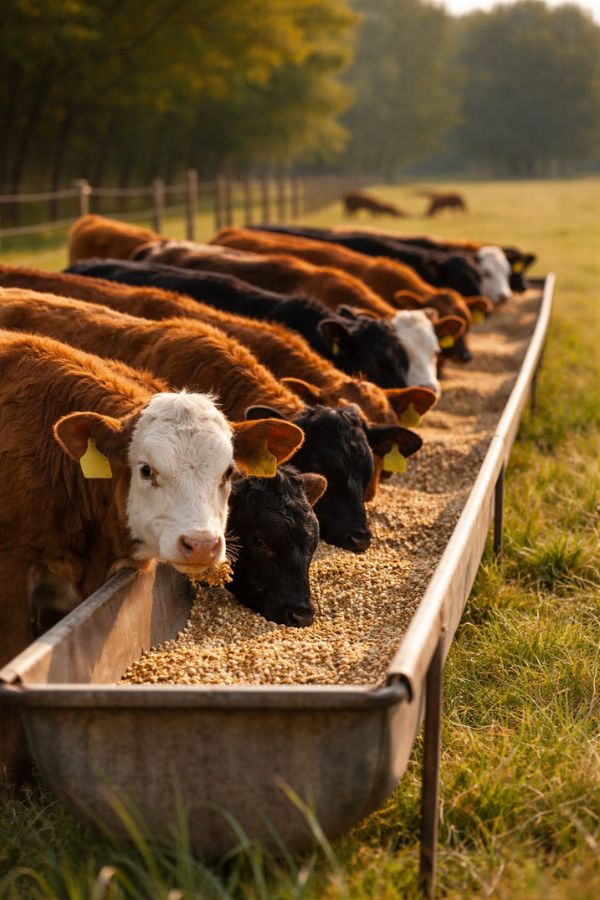 Low-stress weaned calves showing normal feeding behavior without distress