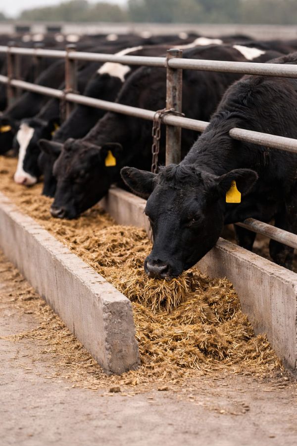 Cattle showing abnormal feeding behavior and reduced feed intake
